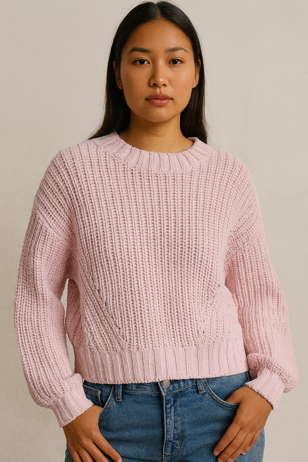 Chandail à manche longue style tricot rose