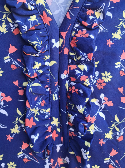 Long haut sans manche bleu et fleuri