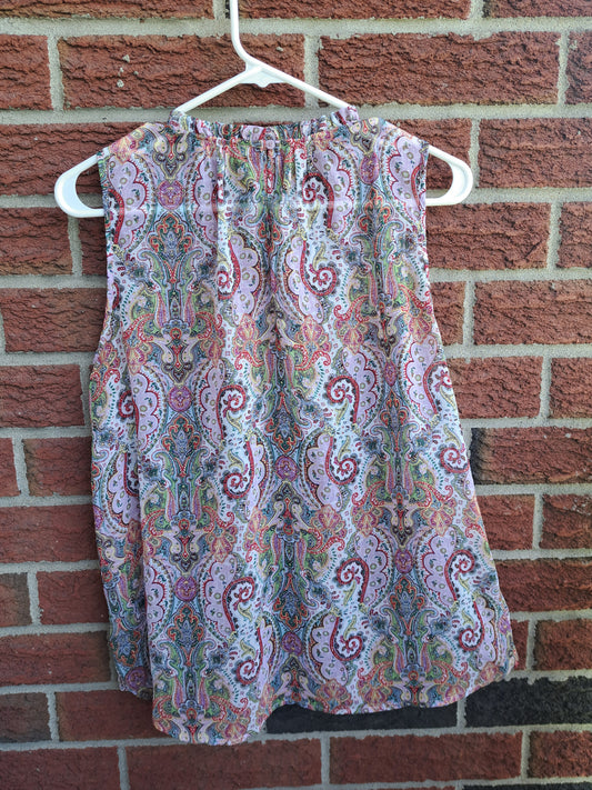 Camisole semi-transparente motifs rose et vert