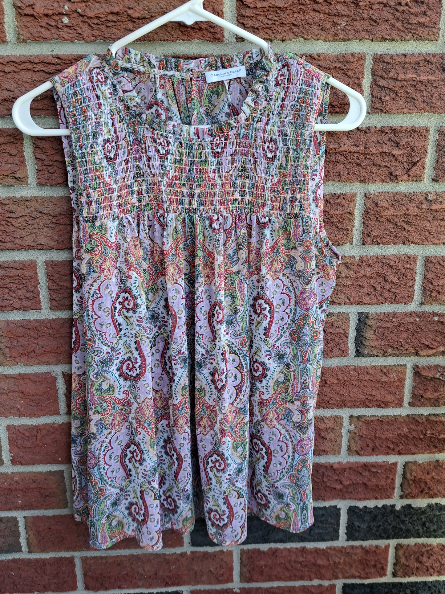 Camisole semi-transparente motifs rose et vert