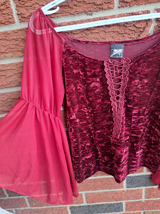 Chandail à manches longues transparentes, rouge velours