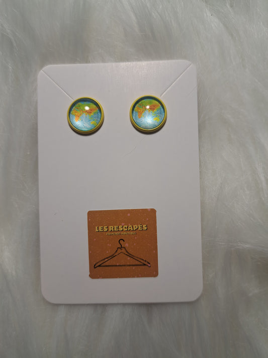 Boucles d'oreilles jaunes carte du monde