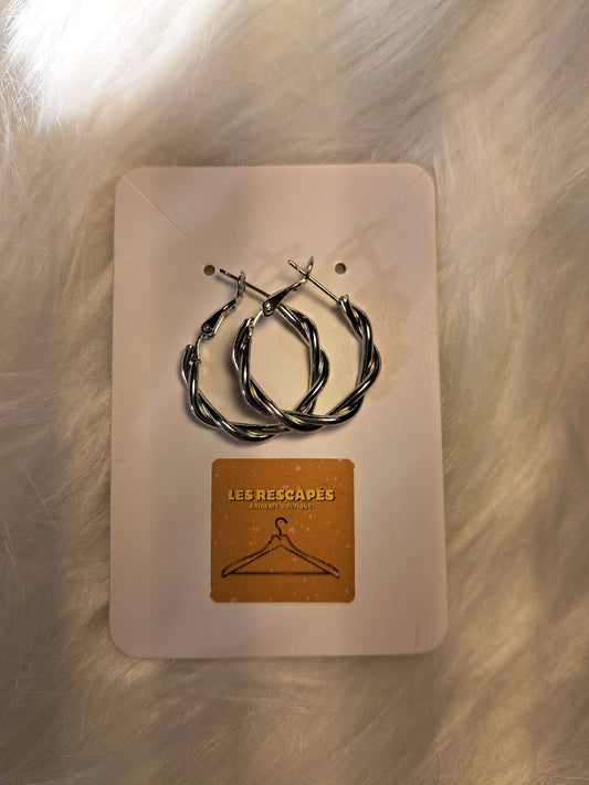 Boucles d'oreilles rondes torsadés couleur argent