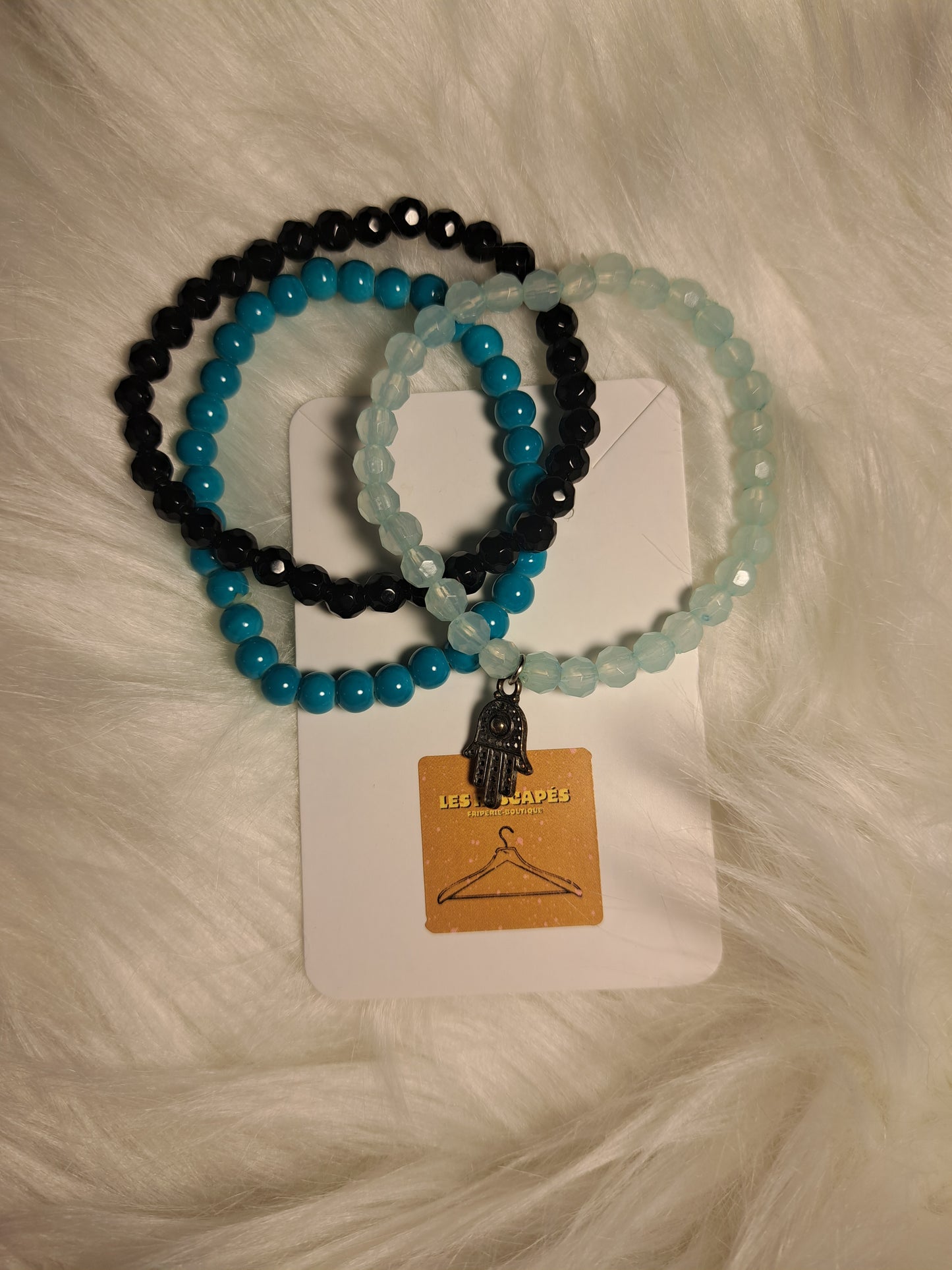 Trio de bracelets bleu, noir et blanc