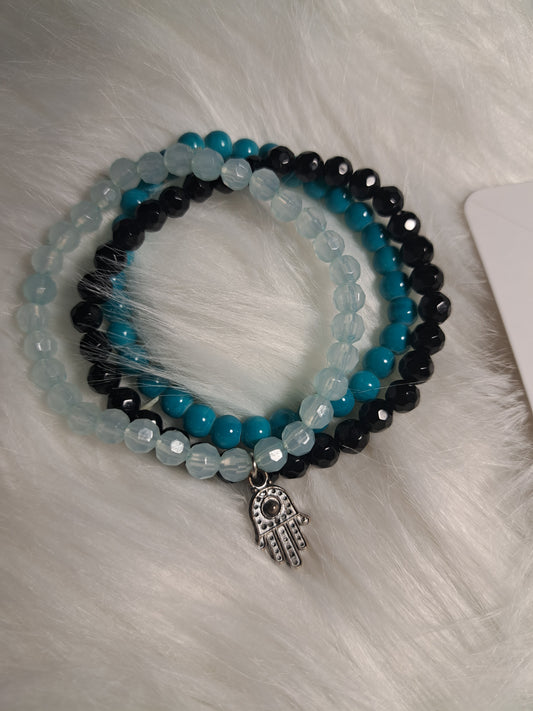 Trio de bracelets bleu, noir et blanc