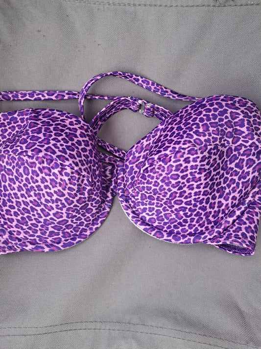 Haut de bikini mauve motifs léopards