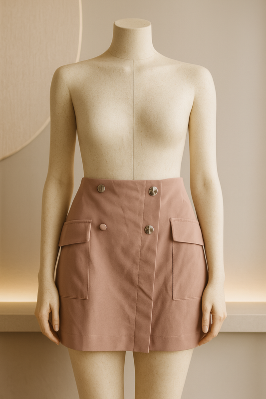 Jupe beige-rose avec boutons métalique