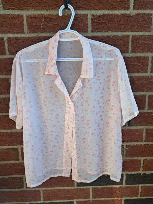 Chemise à manches courtes blanche et rose transparente