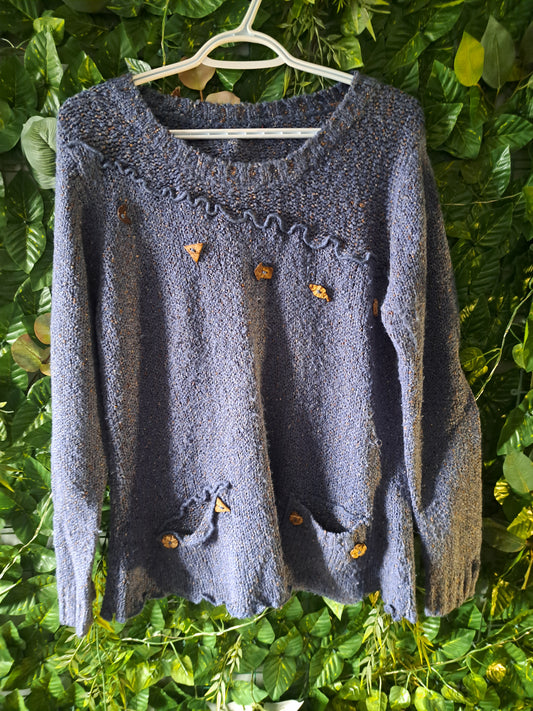 Chandail de laine gris-bleu à manches longues