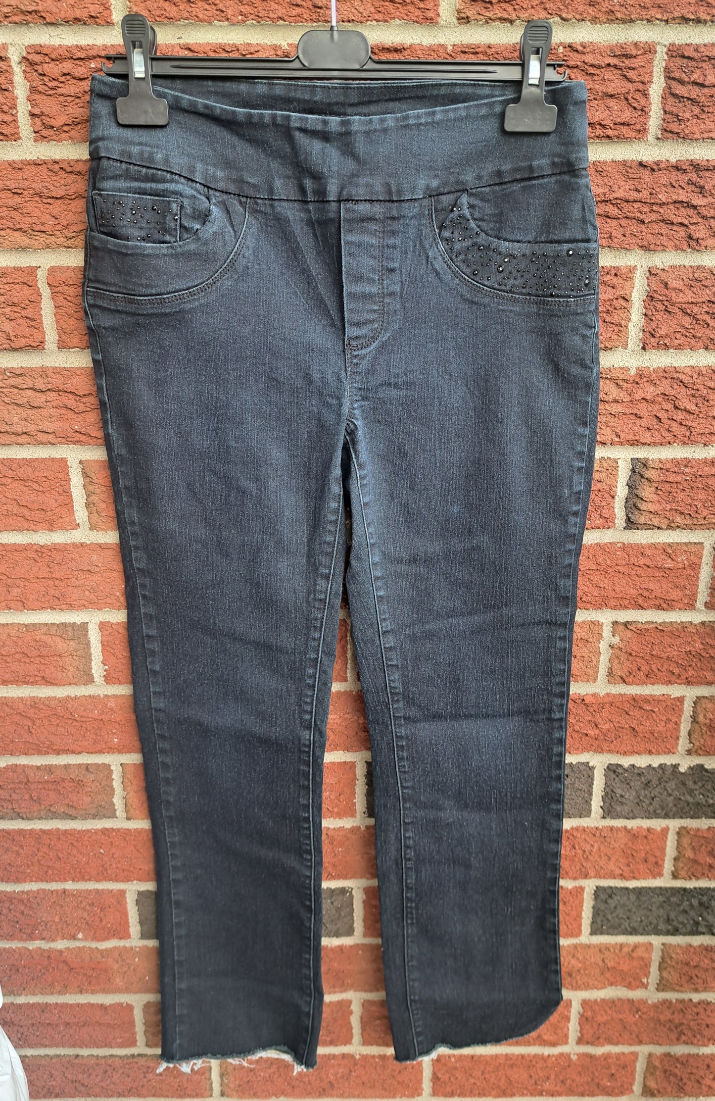 Pantalon style jegging bleu foncé avec petits diamants