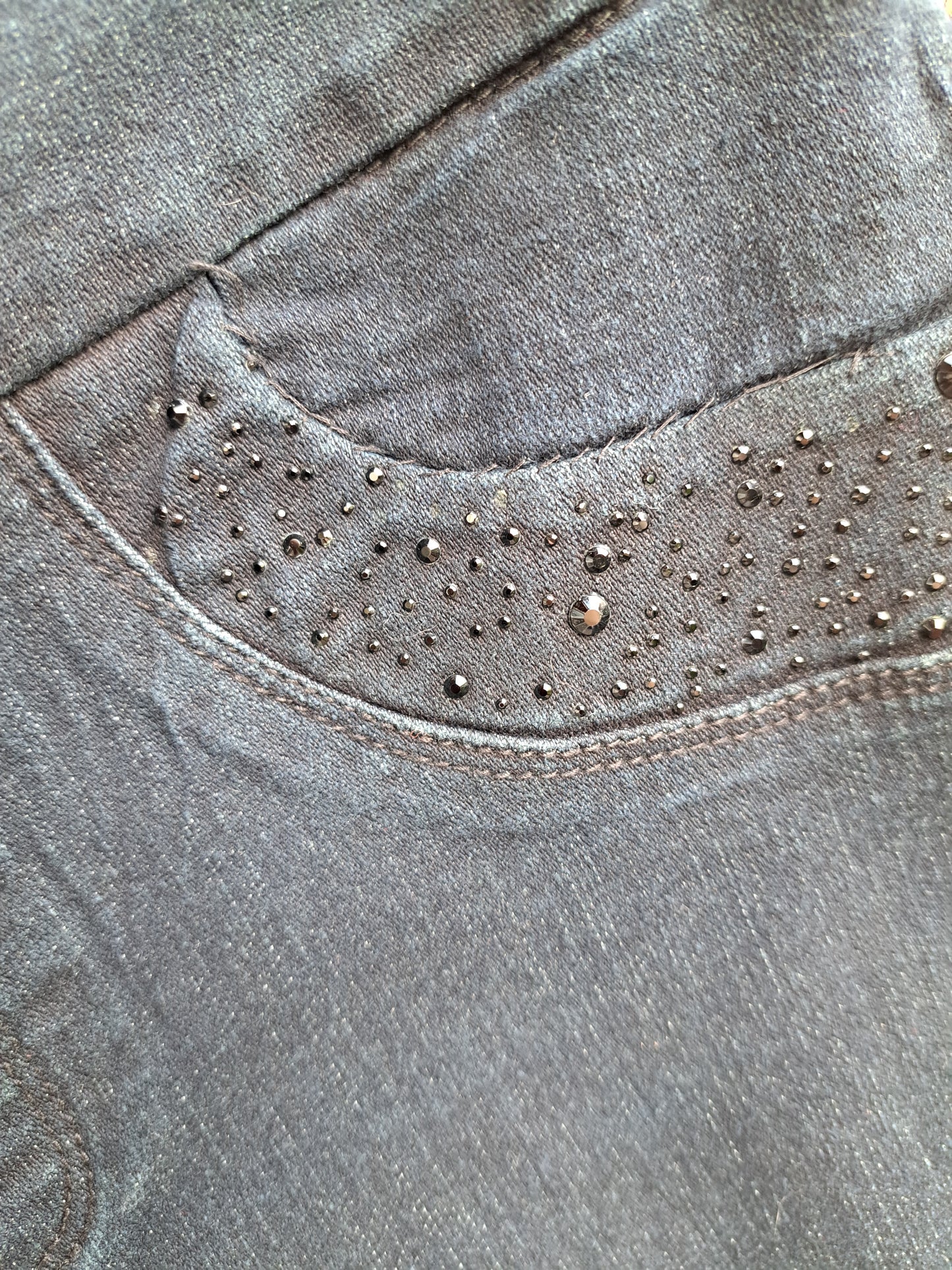 Pantalon style jegging bleu foncé avec petits diamants