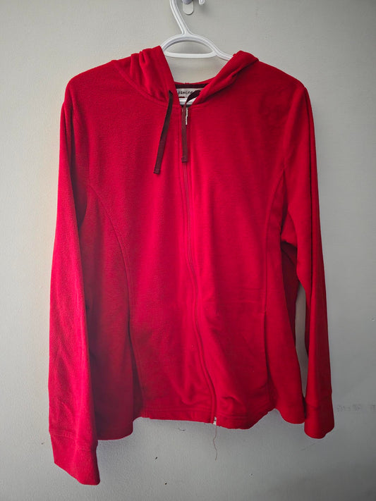 Veste rouge douce avec fermeture éclair et capuchon