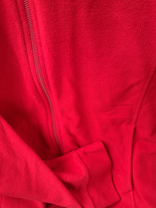 Veste rouge douce avec fermeture éclair et capuchon