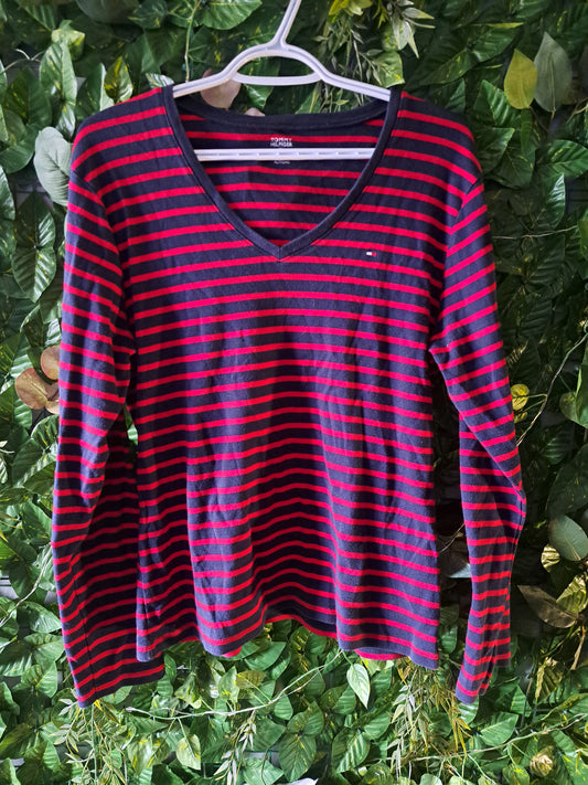 Chandail ligné rouge et bleu marin Tommy Hilfiger