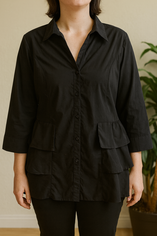 Chemise à volants noire, manches longues