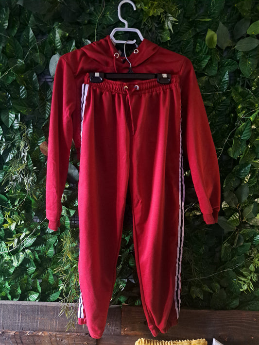 Ensemble 2 pièces hoodie et pantalon rouges avec lignes blanches