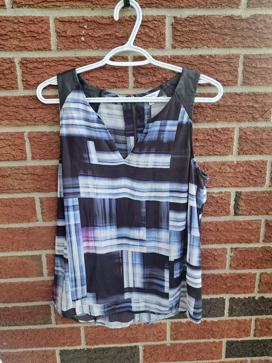 Camisole satiné avec faux-cuir et carreaux mauve et blanc