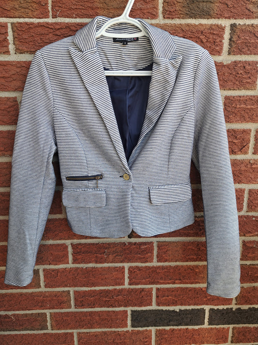 Veston chaud rayé bleu marin et blanc
