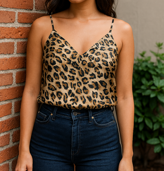 Camisole style satin motif leopard