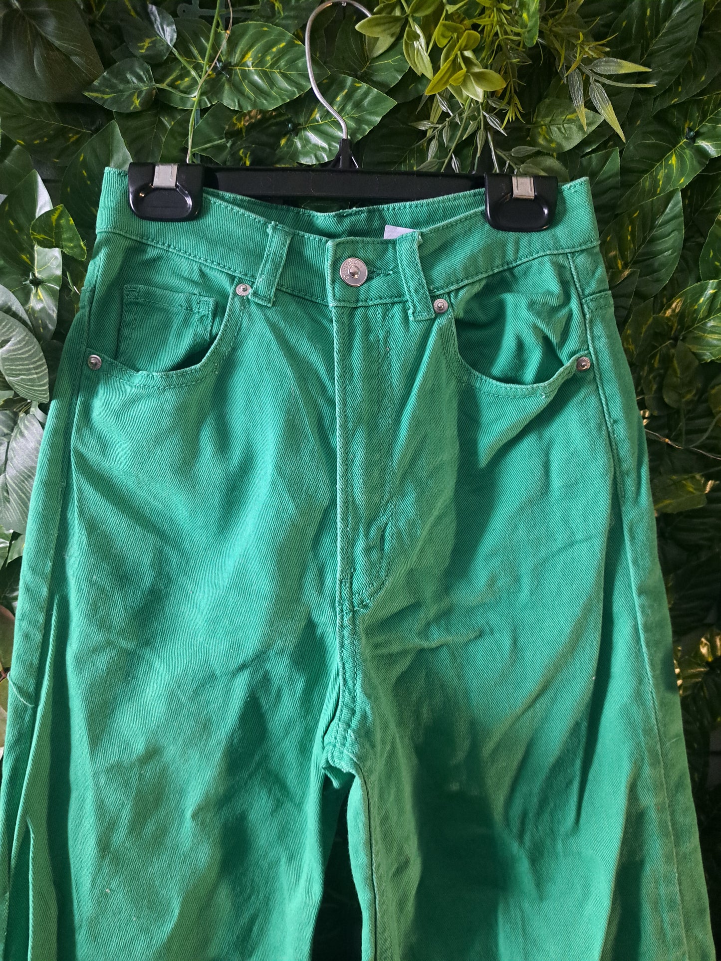 Pantalon jeans vert jambe large