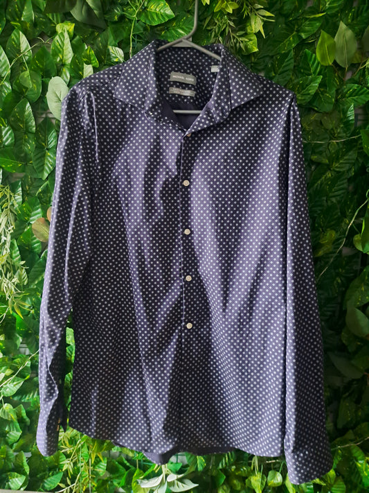 Chemise bleue marin à manches longues slim fit