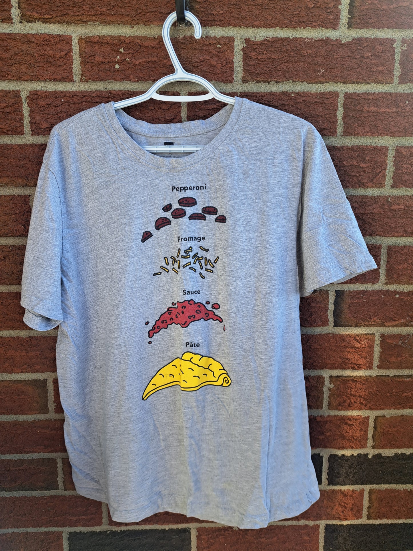 T-shirt gris étages pizza