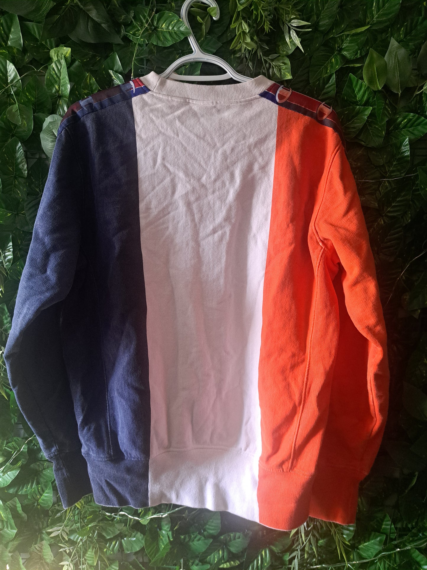 Chandail manches longues style hoodie Champion orange et bleu