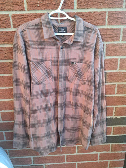 Chemise à carreaux brune et beige