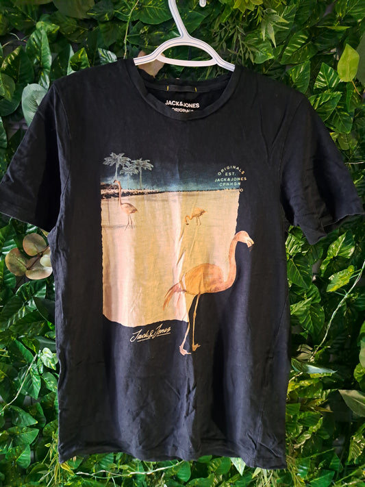 T-shirt noir avec flamant rose