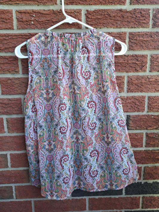Camisole semi-transparente motifs rose et vert